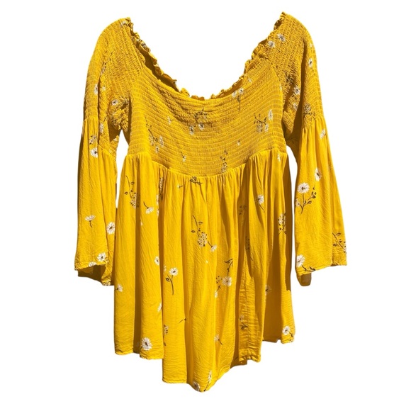 Torrid Challis Off The Shoulder Smocked Babydoll Top Yellow Womens Plus Size 2X - Picture 4 of 10